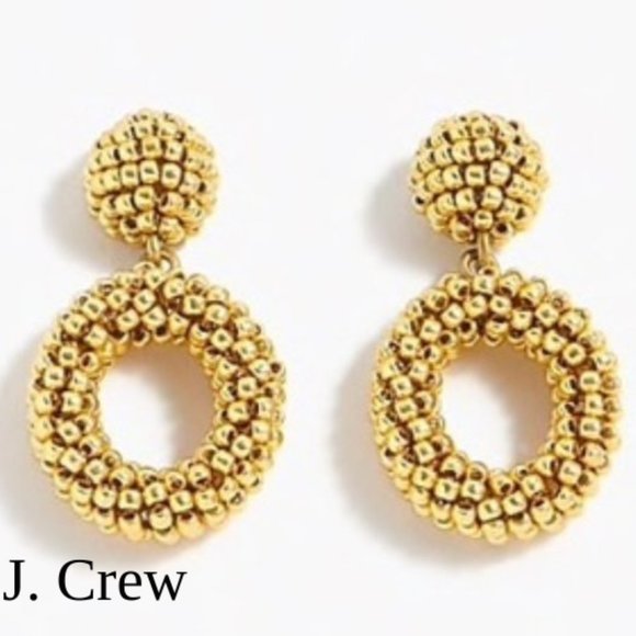J. Crew Jewelry - J Crew Mini Beaded Drop Hoop Earring Gold